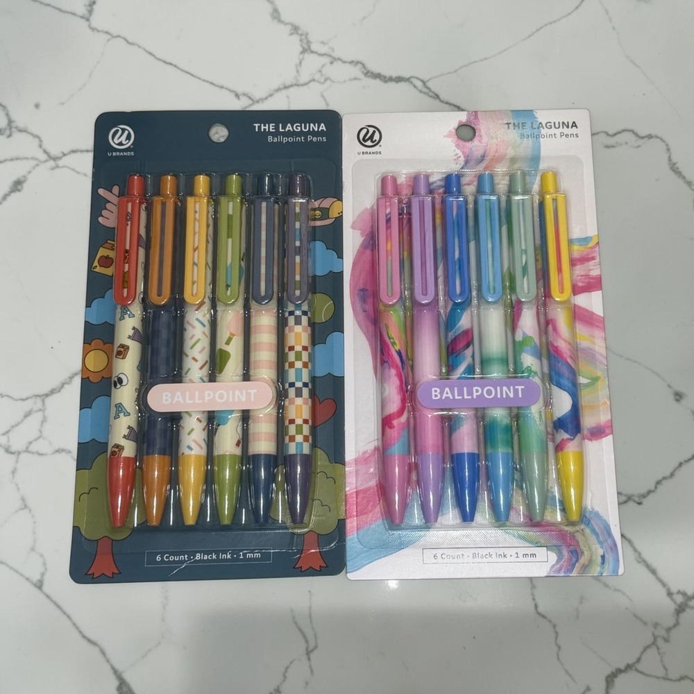 U Brands The Laguna Ballpoint Pens 12 Count Multicolor 1mm Black Ink New
